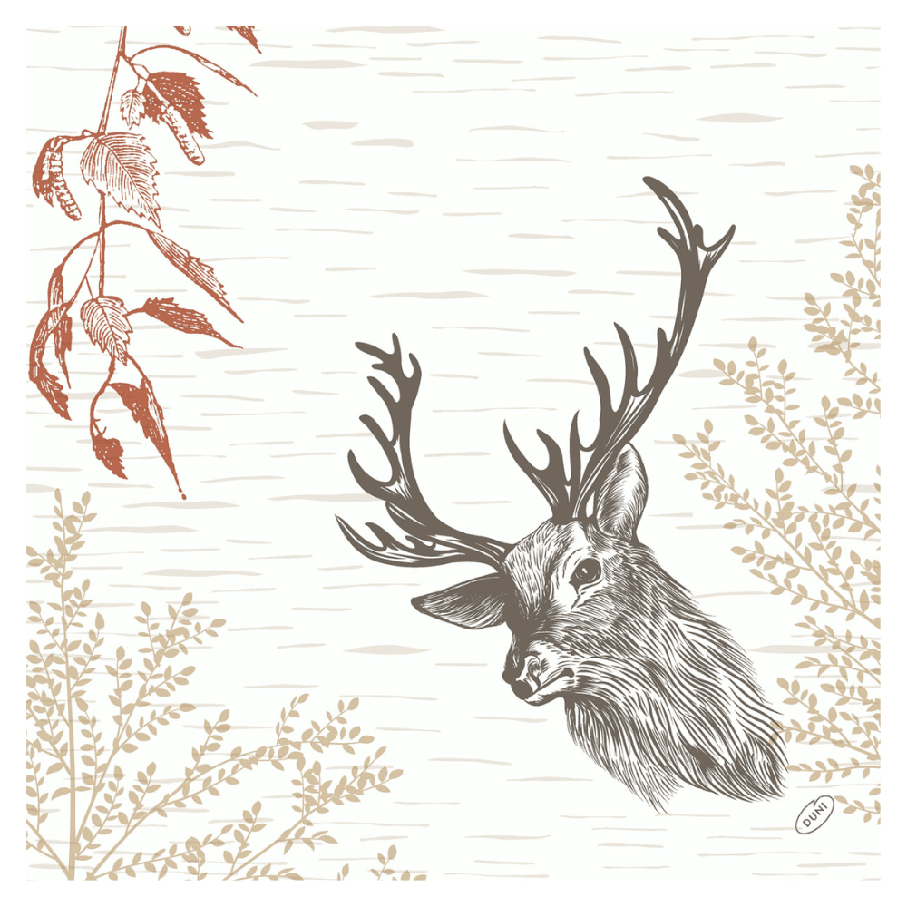 Bio-Dunisoft Holzdekor mit Reh-Motiv, 40x40 cm | Packung (60 Servietten)
