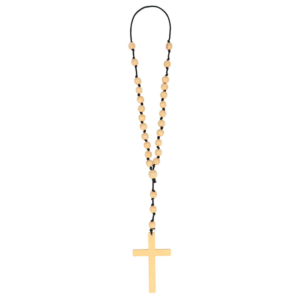 Rosenkranz Halskette mit Kreuz | Braun - Mönch Kostüm