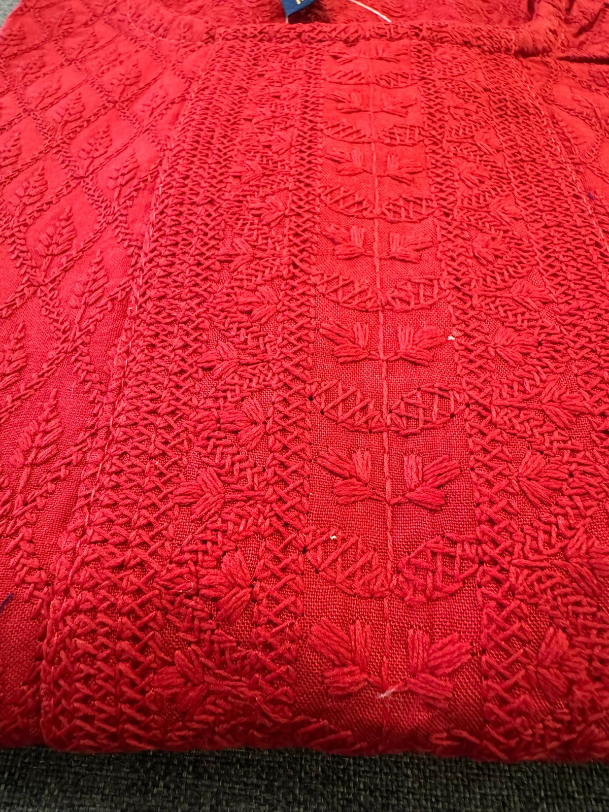 Women Red Embroidered Chikankari Straight Kurta