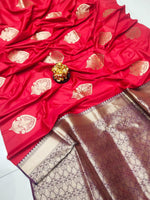 Aaradhna silk Saree with Wiving Gold Zari red