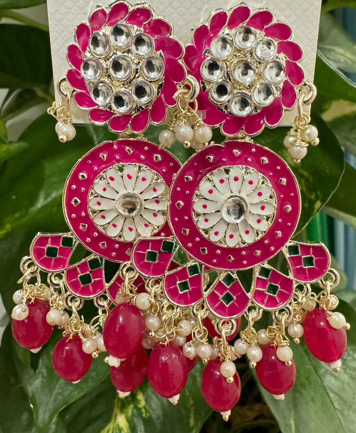 Gold-Plated Contemporary Meenakari Kundan Drop Earrings