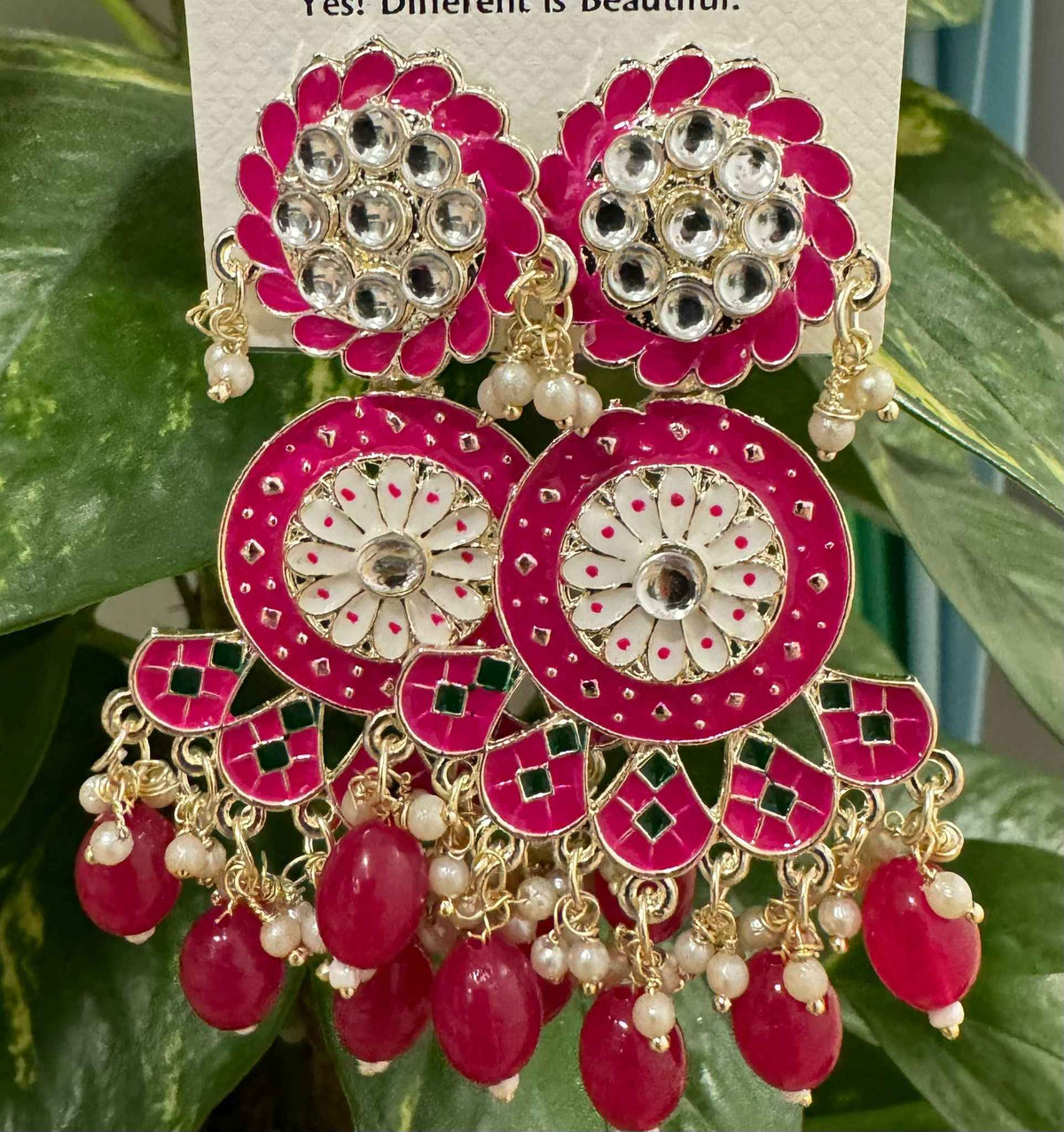 Gold-Plated Contemporary Meenakari Kundan Drop Earrings