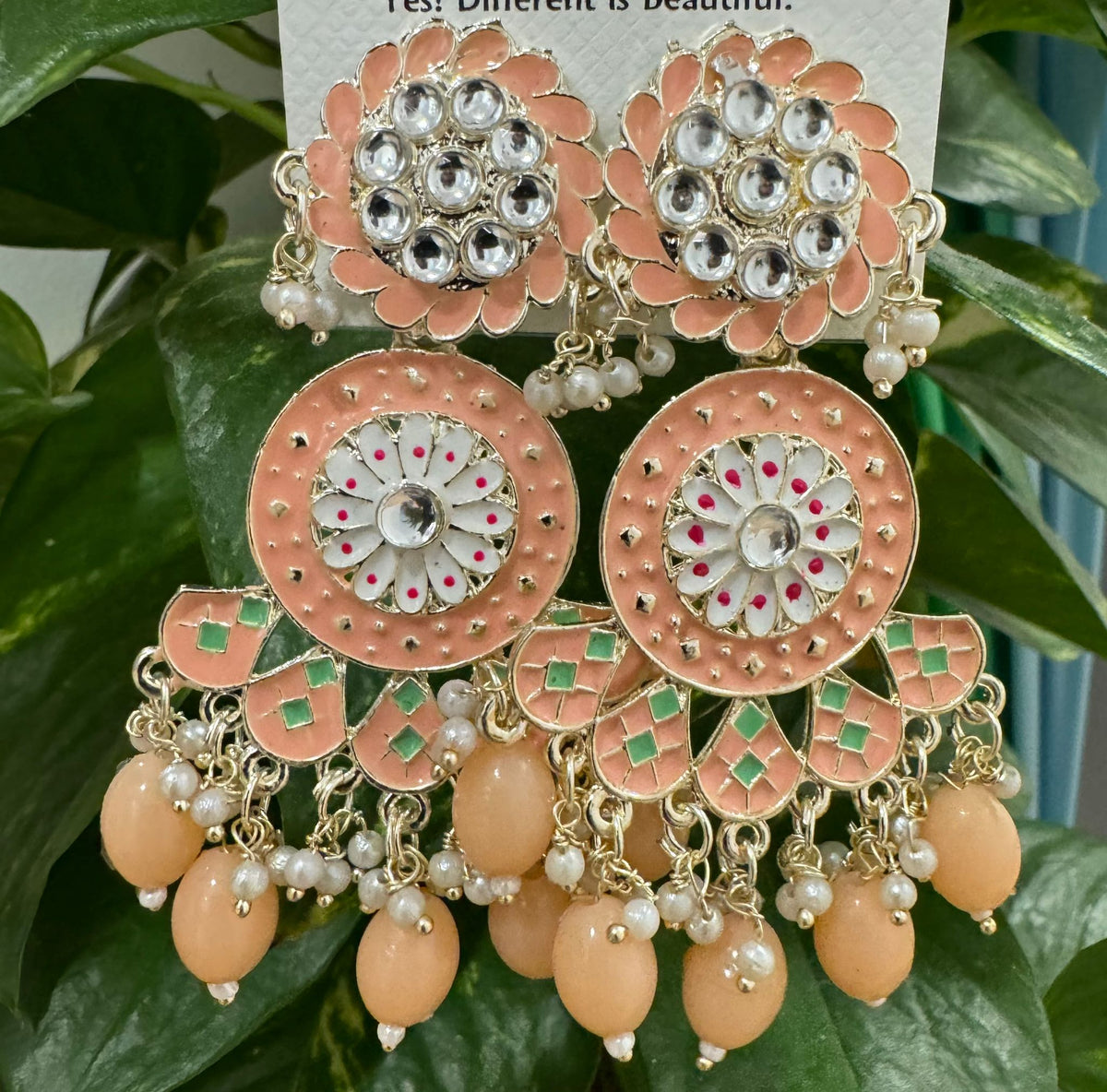 Gold-Plated Contemporary Meenakari Kundan Drop Earrings