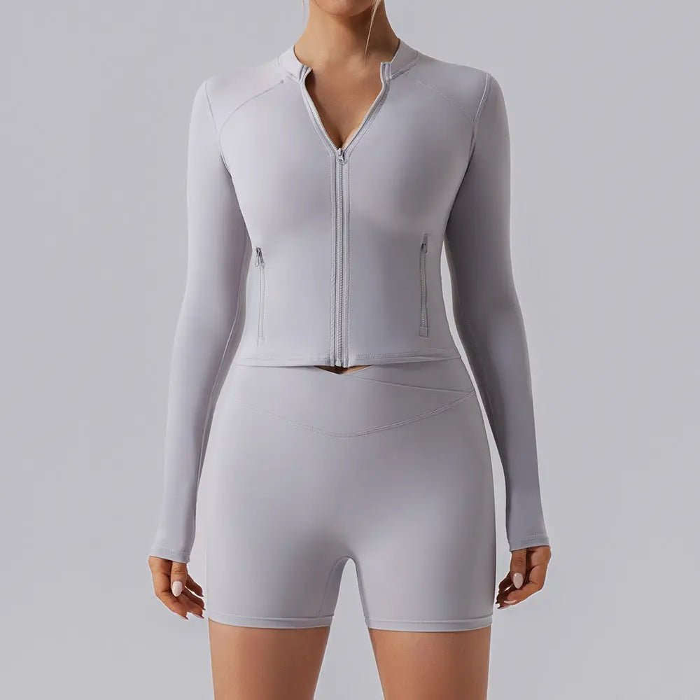Autumn High Elastic Gym Sports Top Women Long Sleeve Cardigan Slim-fit Zipper Namma Markt