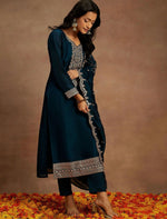 Yoke Design Sequinned Straight Kurta with Trousers & With Dupatta