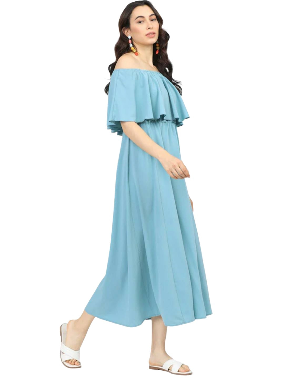 Blue Off-Shoulder Maxi Dress in Munich