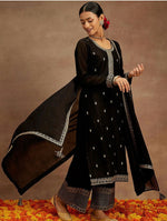 Kurta With Palazzos & Dupatta with Floral Embroidery