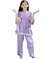 Kaftan Kurta with Palazzos for Girls Printed Round Neck