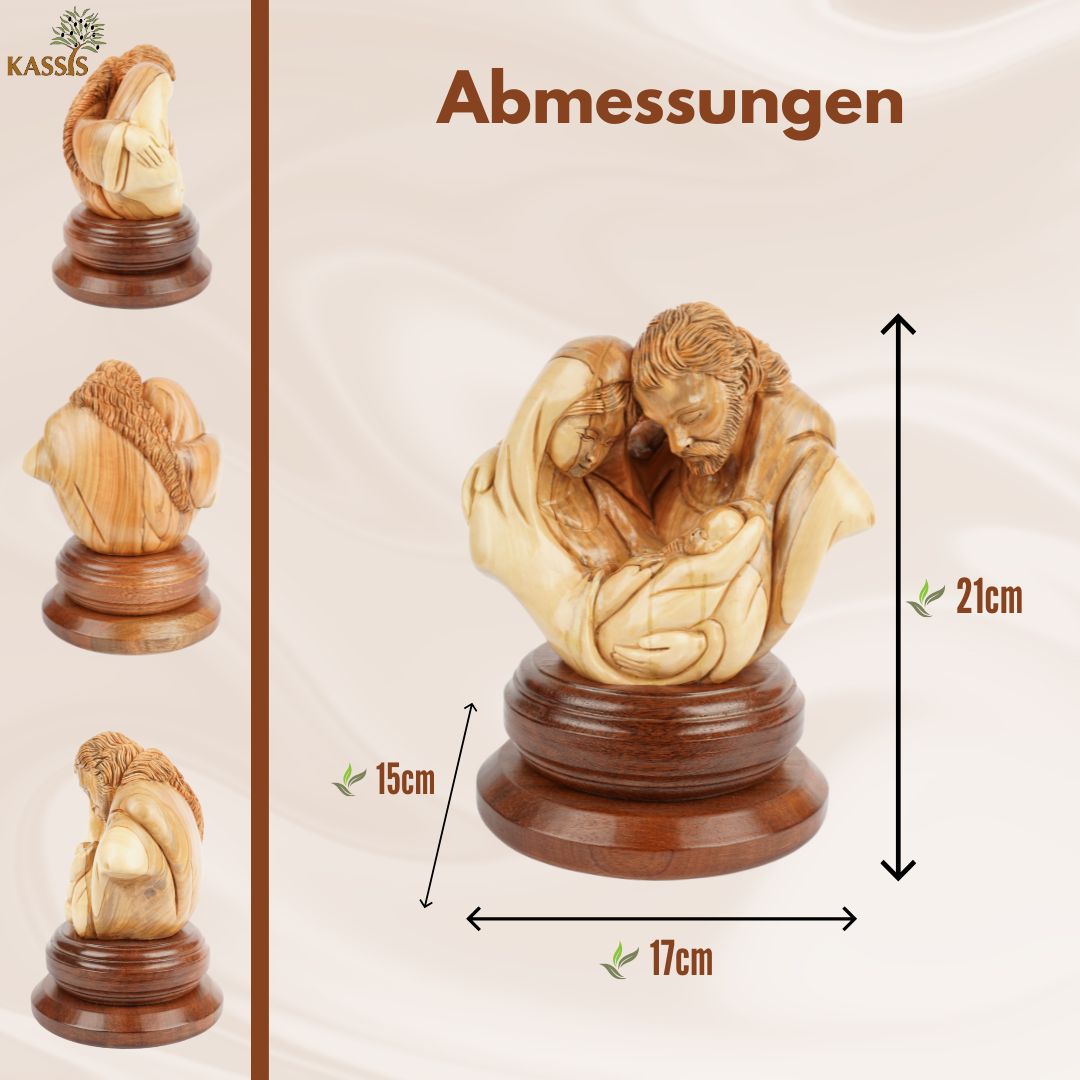 Heilige Familie im Kreis der Liebe – Handgeschnitzte Olivenholzskulptur aus Bethlehem (21 cm)