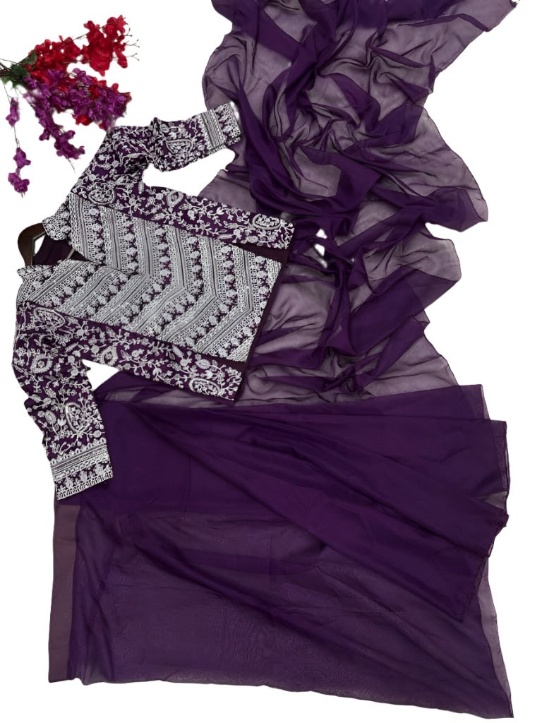 New Super Trending Embroidery cording work ready to wear saree with full Long Blouse