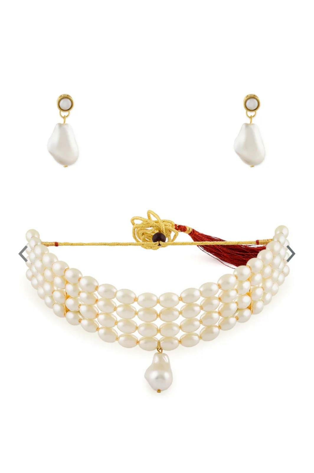 Pearls Gold Plated White Pearl Beaded Jewellery Set