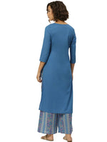 Women Blue & Cream-Coloured Straight Pure Cotton Kurta with Palazzos