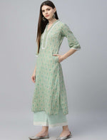 Women Green Printed Kurta with Palazzos Dupatta