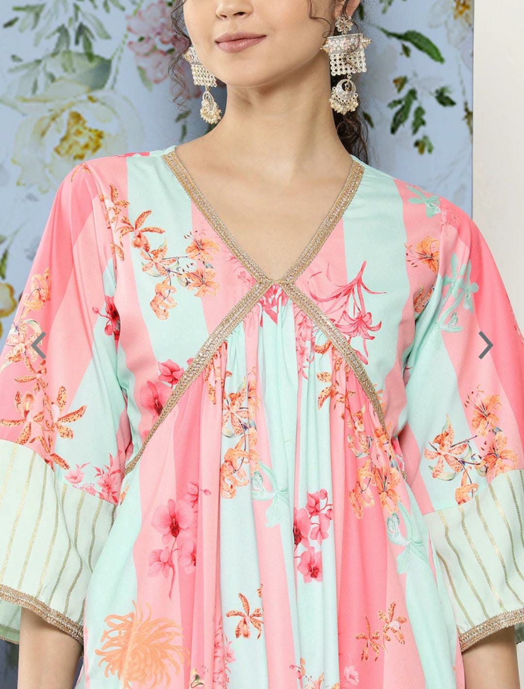 Women Floral Printed Pleated Gotta Patti Kurta With Palazzos