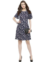 Women Blue Printed A-Line Dress
