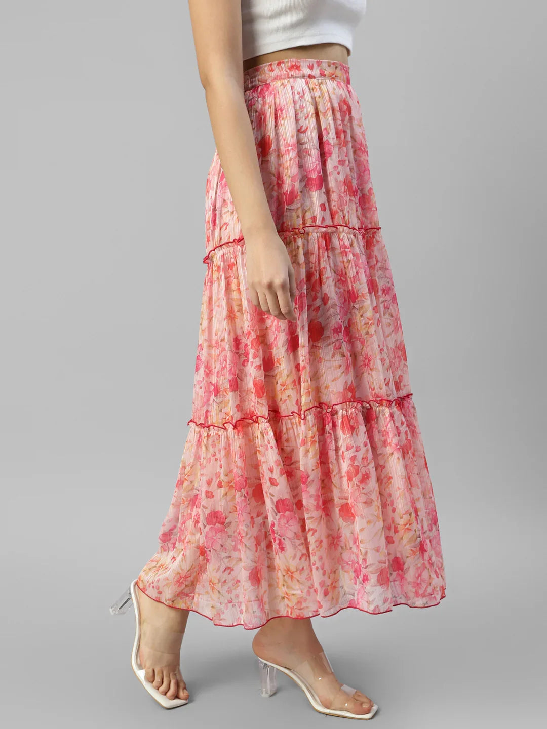 Women's Floral Printed Tiered Maxi Skirt in Berlin