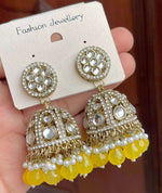 Gold-Plated Dome Shaped Kundan Studded Jhumkas