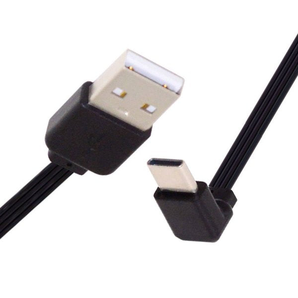 USB 3.1 Kabel 13 cm Typ C Stecker zu 2.0 Typ A Stecker Winkel flach Schwarz | System-S
