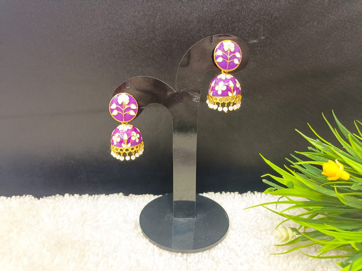 Gold-Plated Dome Shaped Meenakari Jhumkas Earrings