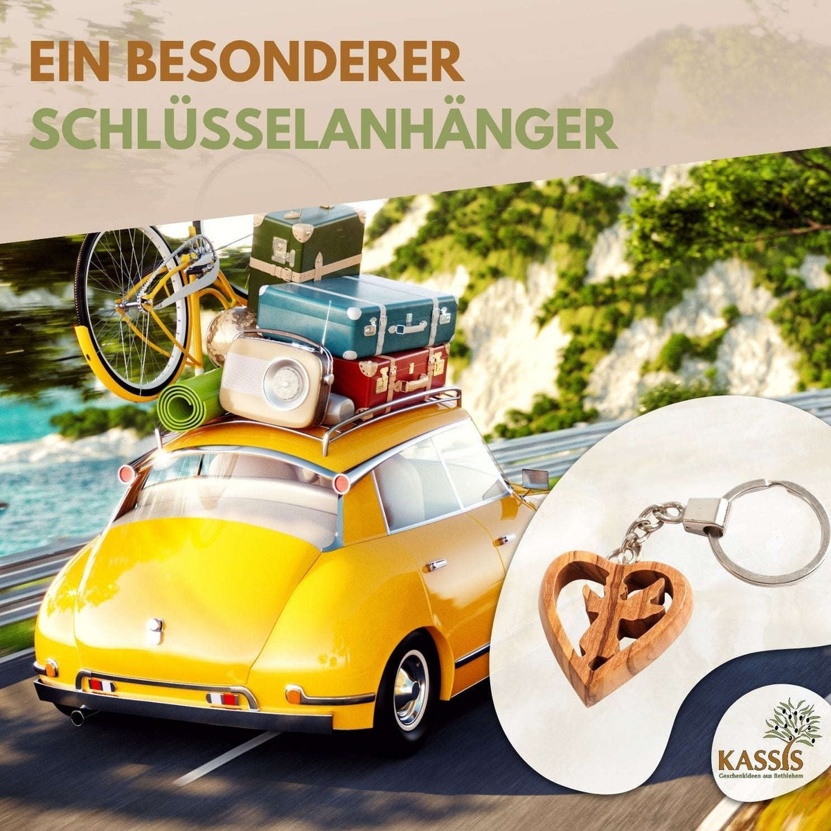 Schlüsselanhänger Schutzengel im Herz aus Olivenholz | Liebevoller Glücksbringer als Geschenk zur Taufe, Kommunion & Geburtstag Namma Markt