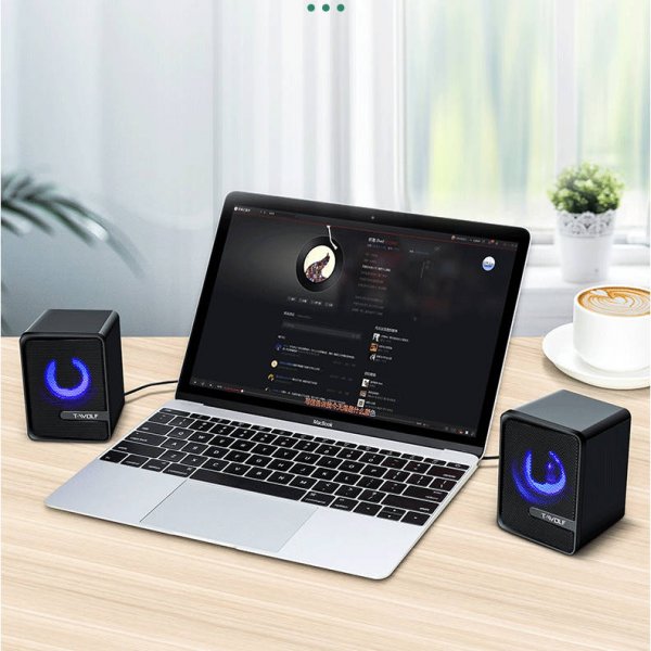 Lautsprecher Stereo Subwoofer Audio 3.5 mm AUX Klinke mit RGB LED in Schwarz