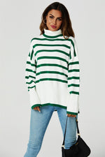 Stripes Pattern Turtleneck Jumper Top In Green