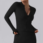 Autumn High Elastic Gym Sports Top Women Long Sleeve Cardigan Slim-fit Zipper Namma Markt