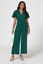 Dot Print Wrap Top Jumpsuit In Green
