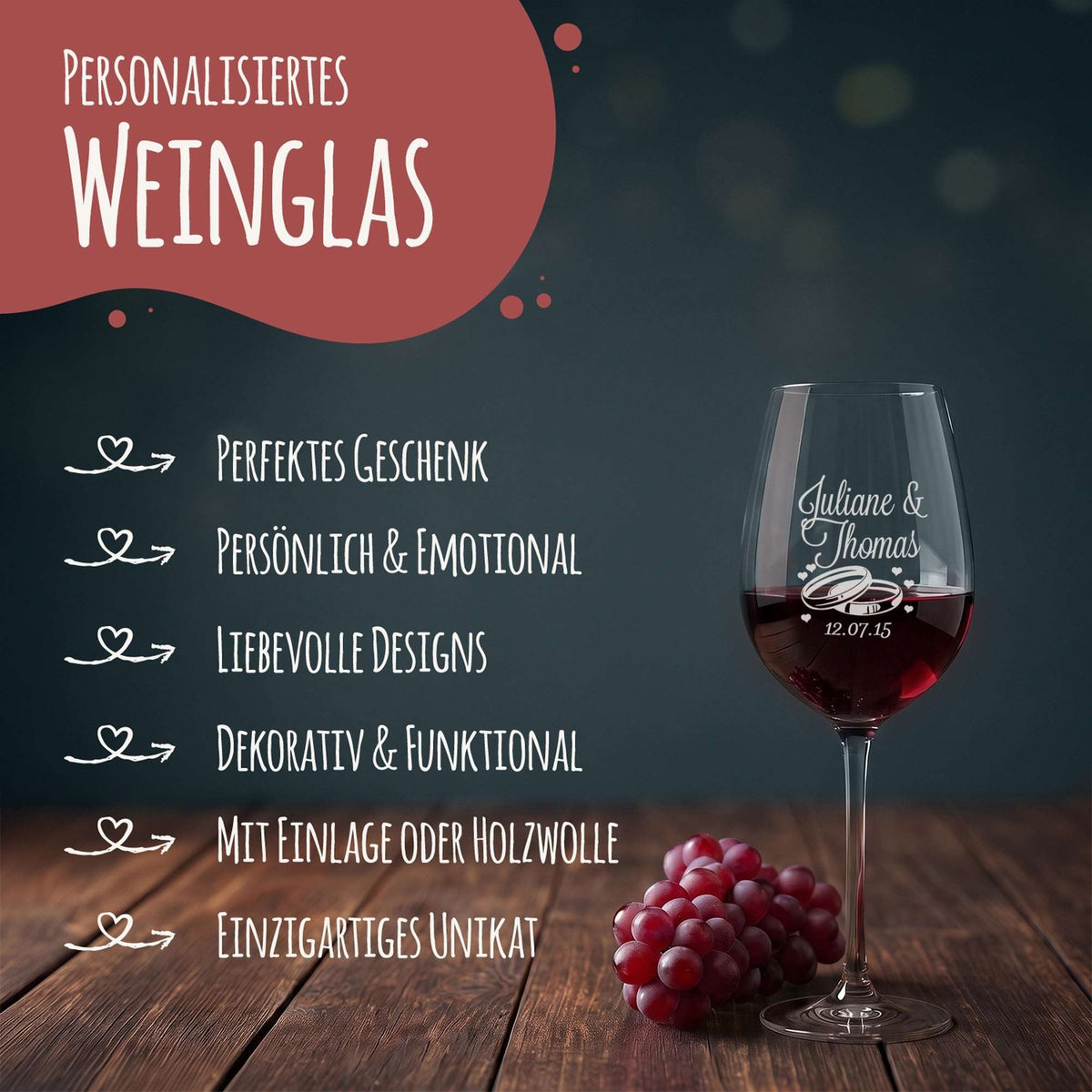 Stölzle Lausitz Weingläser mit Gravur im "Wedding" Design als Set inkl. bedruckter Holzkiste