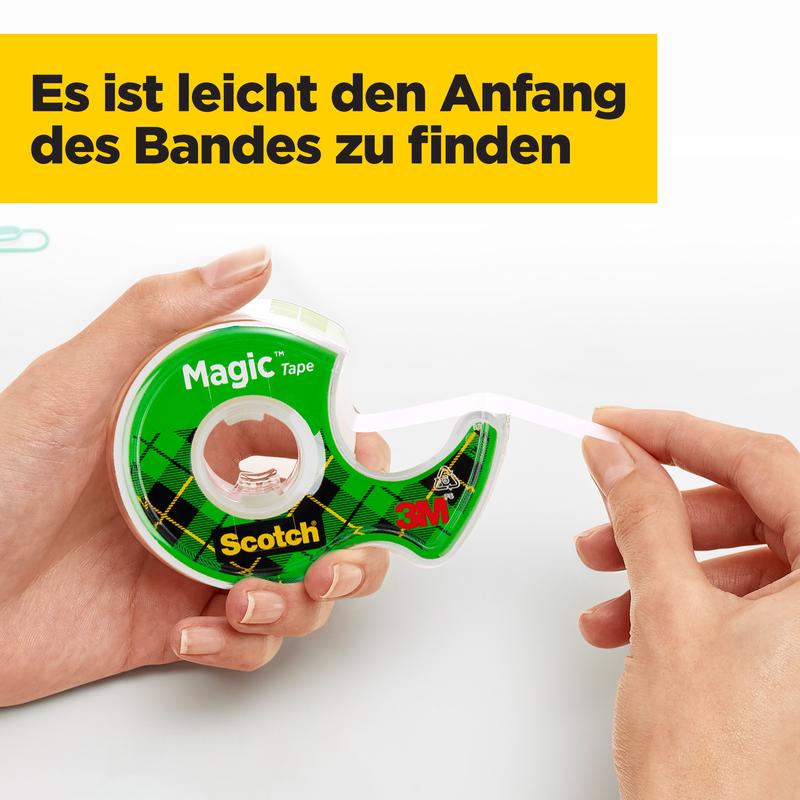 Scotch® Magic™ Unsichtbares Klebeband, 3 Rollen, 19 mm x 25 m + 1 Handabroller GRATIS | Packung (1 Stück)