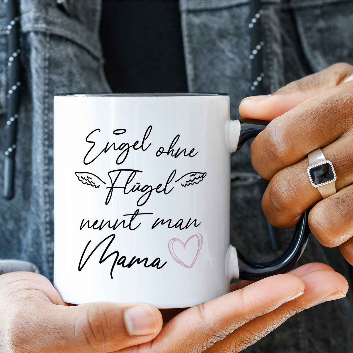 Bedruckte Tasse mit Spruch Engel ohne Flügel