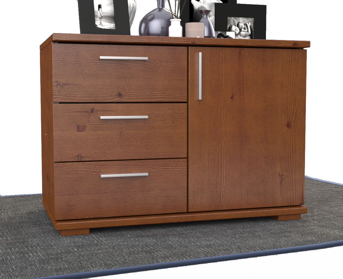 Nobis Kommode Bio Kiefer Massivholz 1-türig mit 3 Schubladen - 57 cm