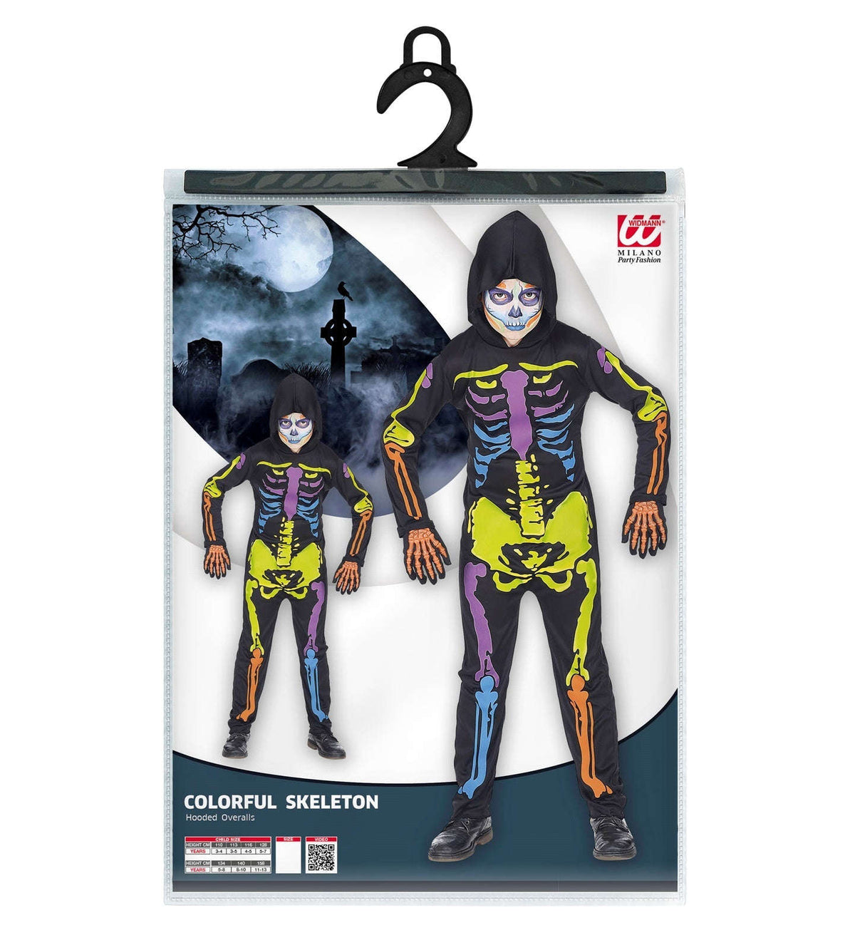 Kinderkostüm buntes Skelett, Kostüm für Halloween, Faschingskostüme Kinder, Overall mit Kapuze Namma Markt