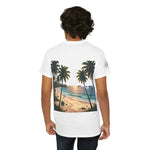 Strandurlaub T-Shirt – Retro Sonnenuntergang mit Palmen & ‚Urlaub‘ Wortwolke