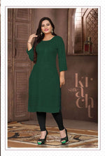Women Bottle Green Embroidered  with Sequence Chikankari Straight Kurta Namma Markt