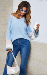 Grey & Peach Pink & White Striped Jumper In Blue Namma Markt