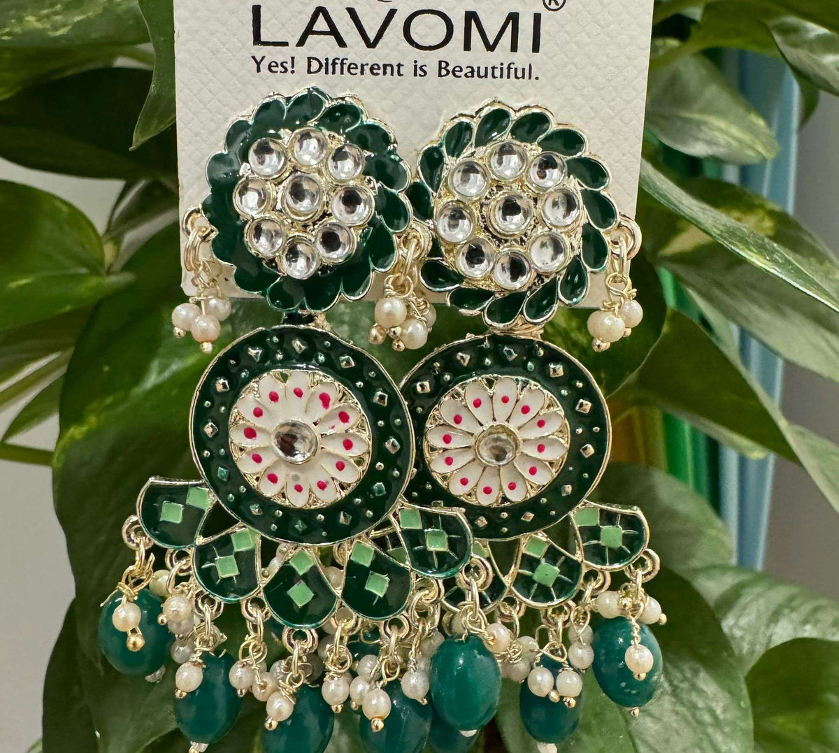 Gold-Plated Contemporary Meenakari Kundan Drop Earrings