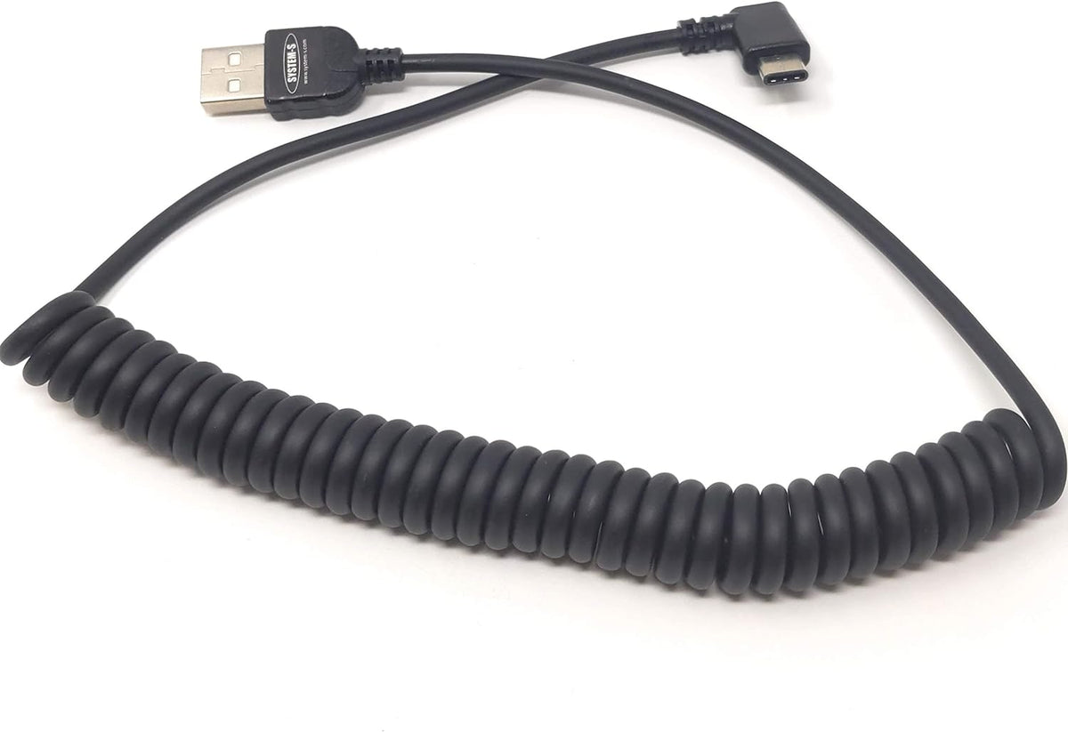 USB C 3.1 zu USB A Gewinkelt Spiral Kabel 50 - 100 cm | System-S
