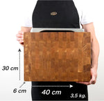 Stirnholz Schneidebrett Eiche 40x30x6cm – Massiv mit Edelstahl-Auffangschale