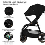 Kinderkraft TRIG 3 Kinderwagen, Kinderbuggy, Liegewagen, Sportwagen, Buggy, Zusammenklappen, Breite und tiefe Sitz, mit Liegeposition, 4 Rad Dämpfung, Große Dach, 5-Punkt-Gurt, bis zu 25 kg, Beige