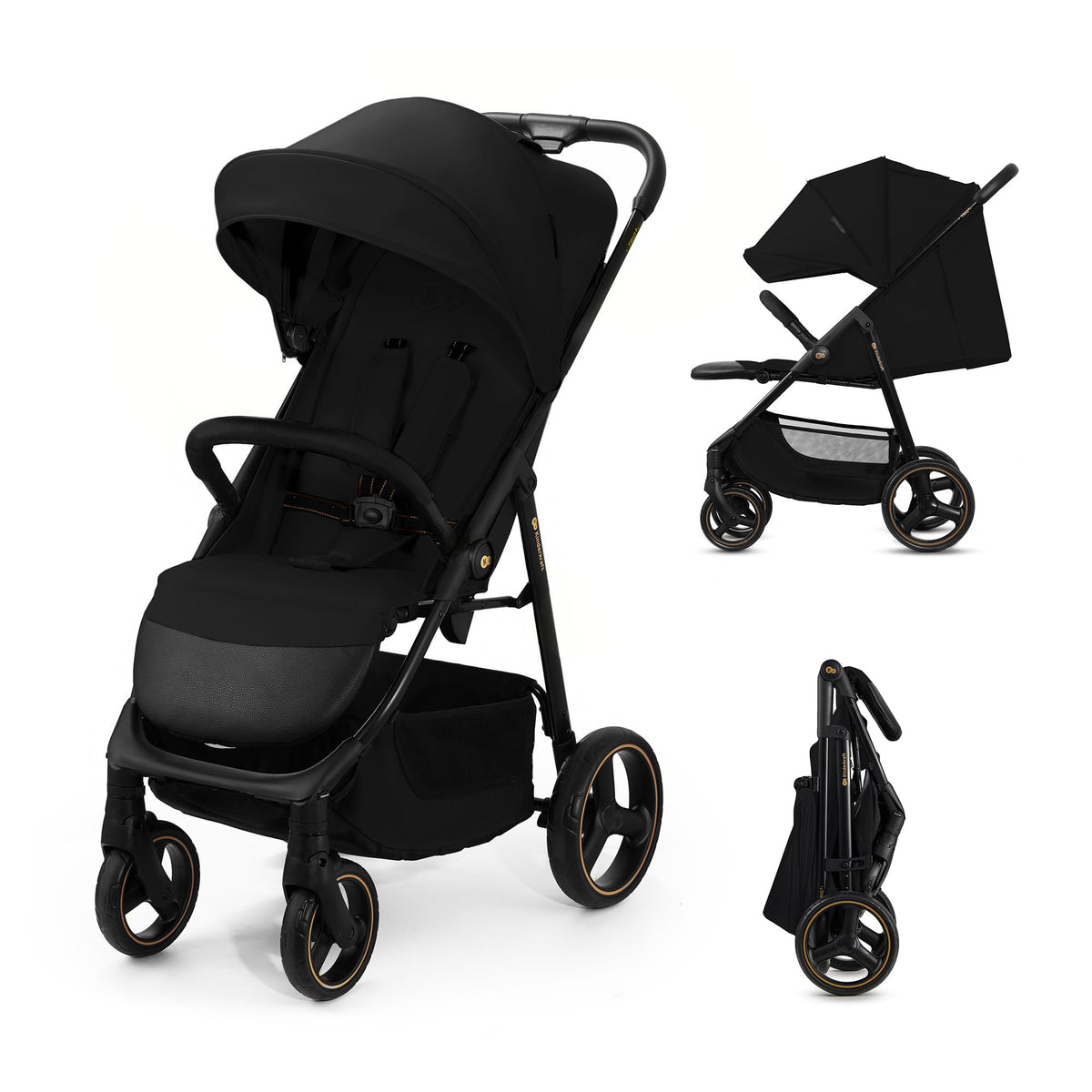 Kinderkraft TRIG 3 Kinderwagen, Kinderbuggy, Liegewagen, Sportwagen, Buggy, Zusammenklappen, Breite und tiefe Sitz, mit Liegeposition, 4 Rad Dämpfung, Große Dach, 5-Punkt-Gurt, bis zu 25 kg, Beige