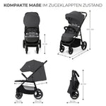 Kinderkraft TRIG 3 Kinderwagen, Kinderbuggy, Liegewagen, Sportwagen, Buggy, Zusammenklappen, Breite und tiefe Sitz, mit Liegeposition, 4 Rad Dämpfung, Große Dach, 5-Punkt-Gurt, bis zu 25 kg, Beige