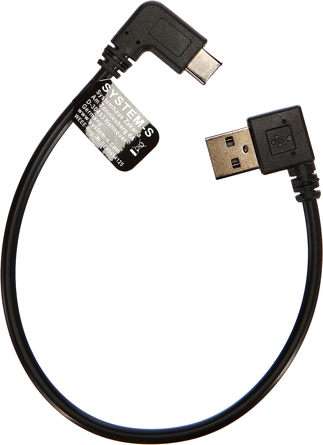 USB-C auf USB-A Winkelkabel 27 cm, beidseitig 90° abgewinkelt | SYSTEM-S
