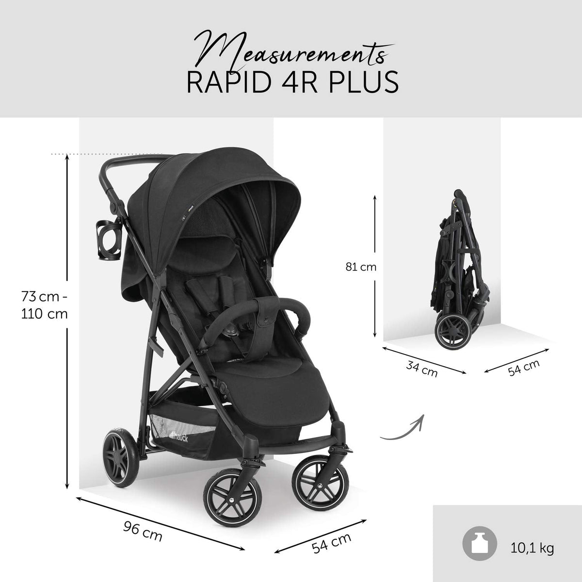Hauck Rapid 4R Plus Buggy - Kinderwagen mit XL Sonnendach UPF 50+, 25 kg Belastung, schnell klappbar, höhenverstellbar, Getränkehalter, Liegeposition, großem Einkaufskorb
