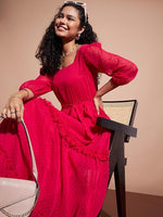 Self Design Puff Sleeve Tiered Ruffled Maxi Dress in Germany