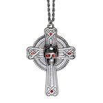 Halskette "Skull" mit Kreuz | Altsilber Rot