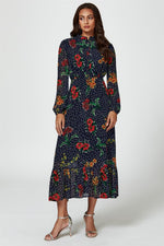 Floral Dot Print Maxi Dress In Navy
