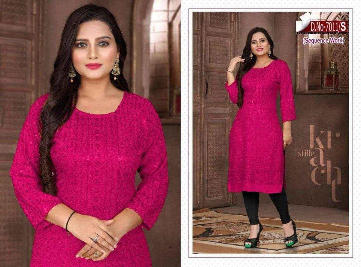 Women Rani Pink  Embroidered  with Sequence Chikankari Straight Kurta