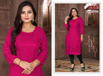 Women Rani Pink  Embroidered  with Sequence Chikankari Straight Kurta