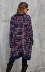 Pink mix Multi colour Speckles Boucle Check Cardigan In Navy